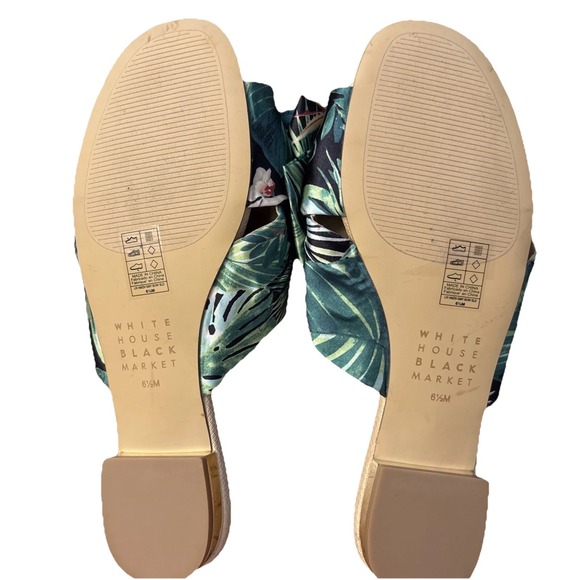 White House Black Market Women's 6.5 Emerald Palm Tropical Bow Slides Sandals - Picture 4 of 5